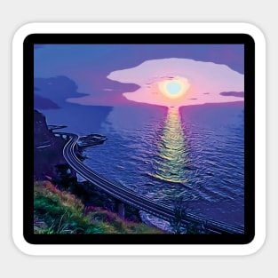 Road with Sunset and Ocean Sticker